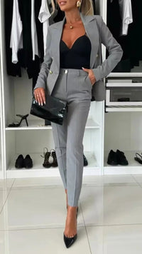 Tailleur-pantalon pour femme, 2 pièces, croisé