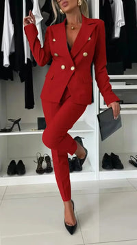 Tailleur-pantalon pour femme, 2 pièces, croisé