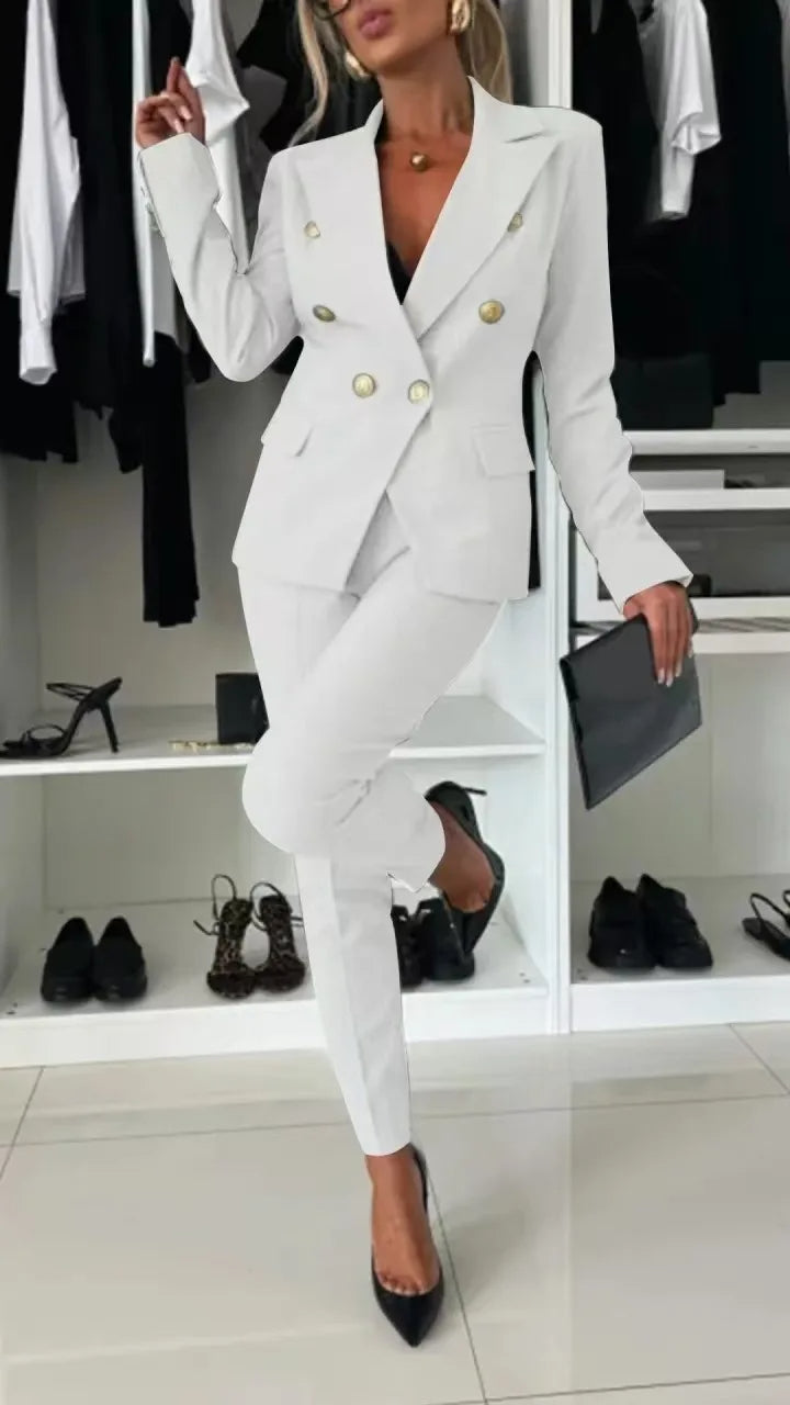 Tailleur-pantalon pour femme, 2 pièces, croisé