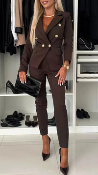 Tailleur-pantalon pour femme, 2 pièces, croisé