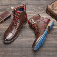 Eleganckie skórzane buty zimowe męskie z czerwoną podszewką - Owen Front