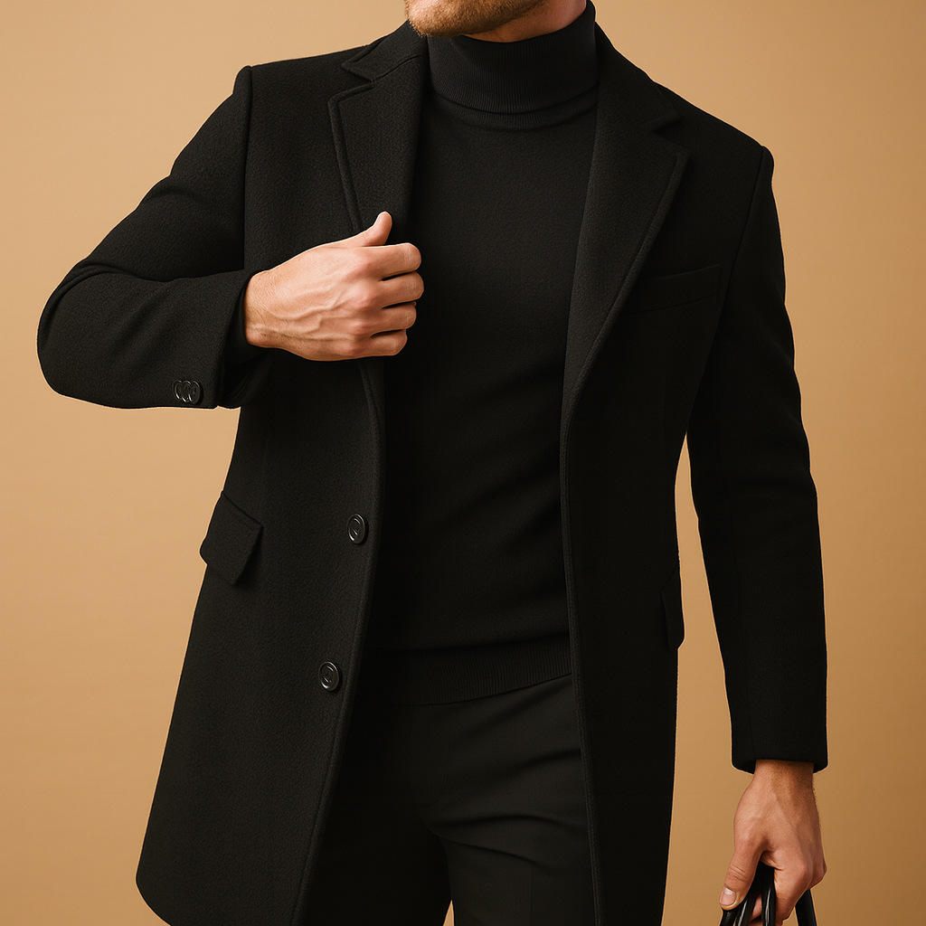 Elegante cappotto monopetto da uomo al ginocchio