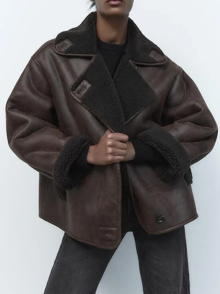 Giacca invernale da donna stile aviatore, imbottita e oversize, con ampio colletto