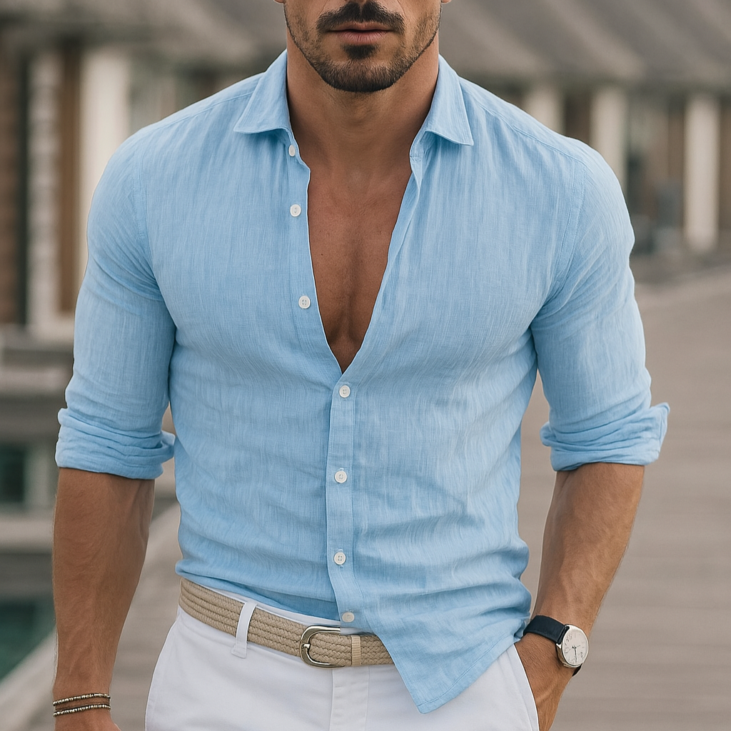 Elegante camicia di lino da uomo a maniche lunghe