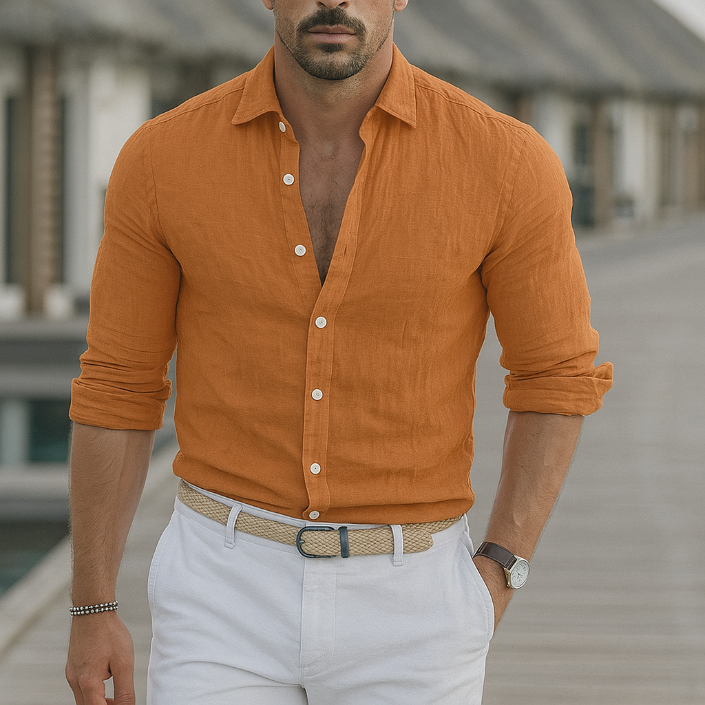 Elegante camicia di lino da uomo a maniche lunghe