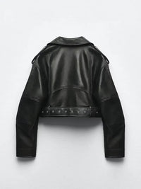 Krótka damska kurtka biker z ekoskóry - Josie Detail