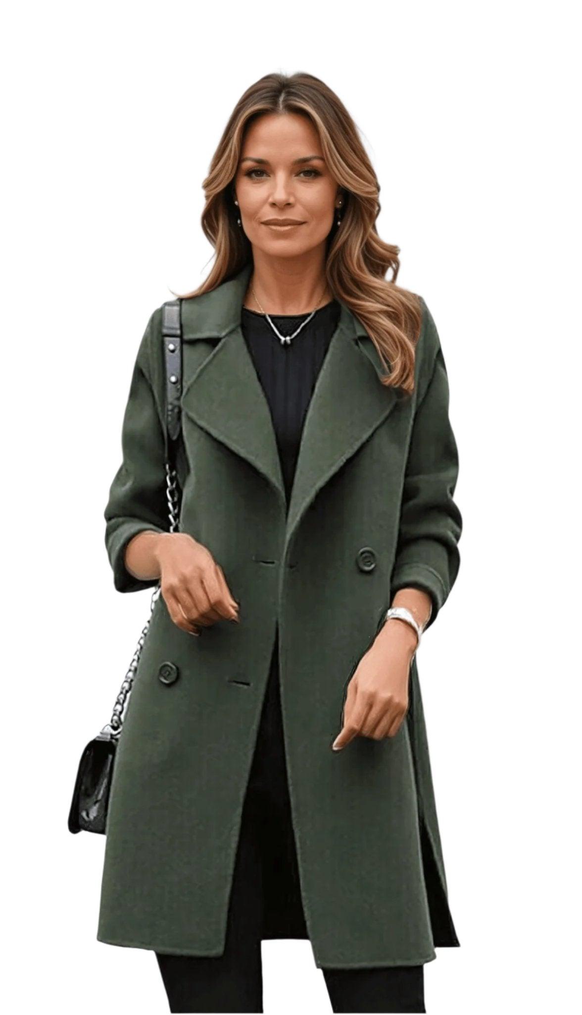 Dámský zimní dvouřadý kabát s límcem | Elegantní