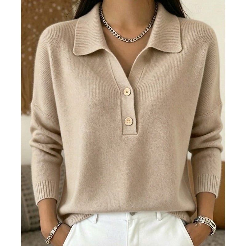 Modny sweter polo z kołnierzykiem damski - Elise Detail
