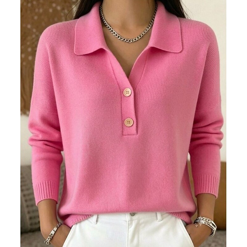 Modny sweter polo z kołnierzykiem damski - Elise Front