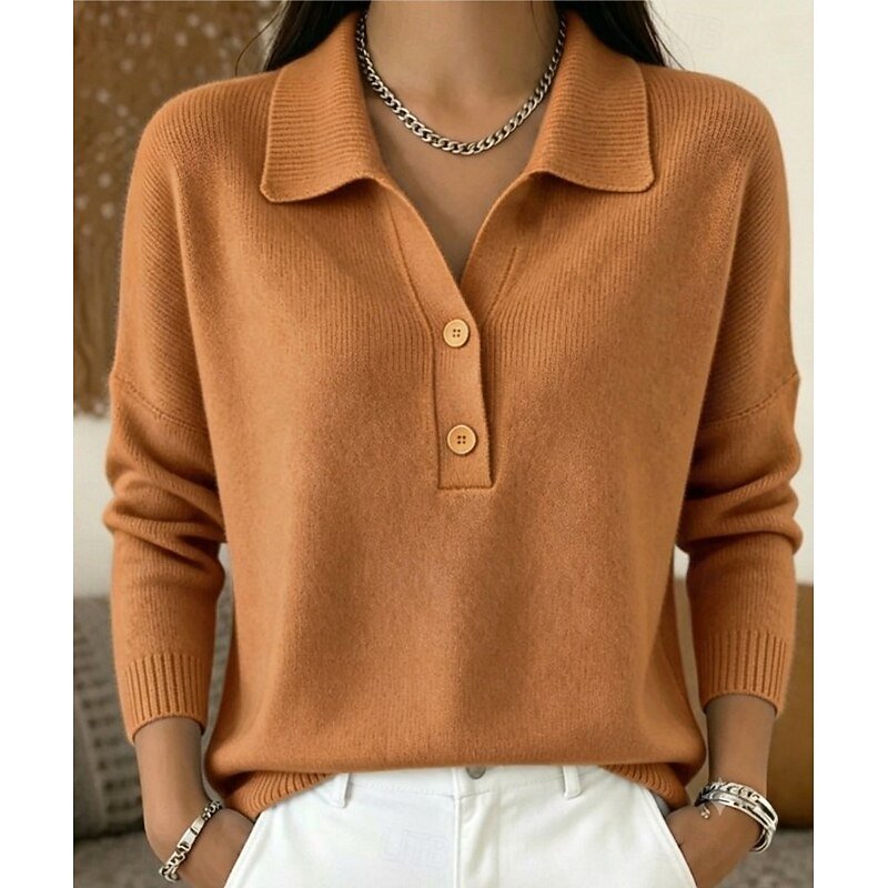 Modny sweter polo z kołnierzykiem damski - Elise Side