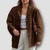 Jachetă oversized de piele întoarsă pentru femei, cu revere - Freya