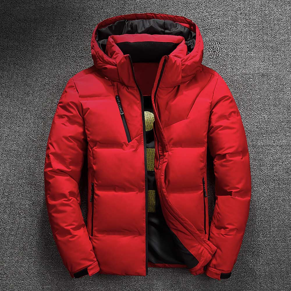 Giacca invernale trapuntata da uomo con cappuccio e tasche con cerniera