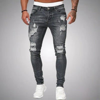 Stylowe jeansy slim fit z przetarciami męskie - Arlo Back