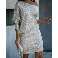 Women's One-Shoulder Sequin Midi Dress with Long Sleeves | For Parties and Receptions