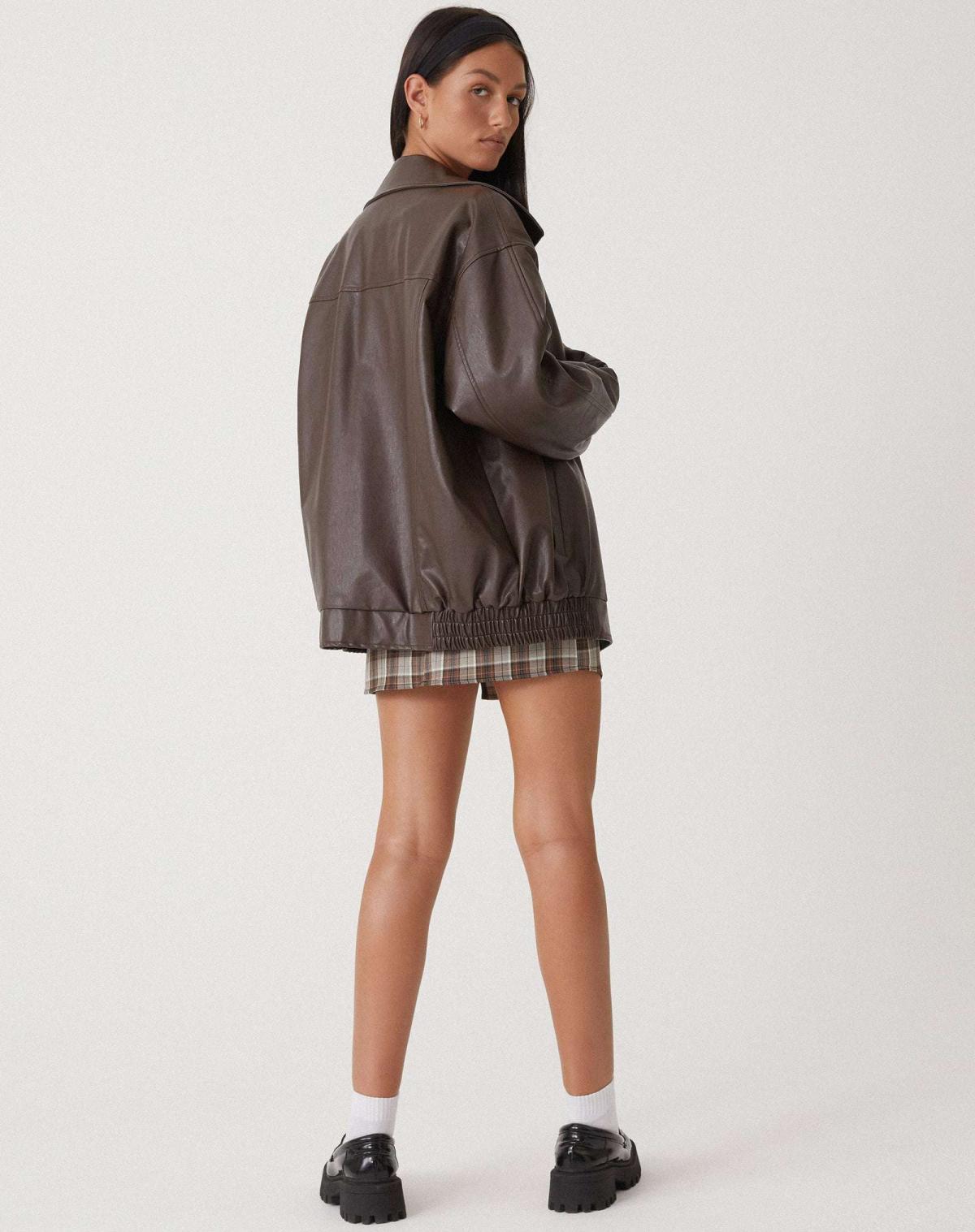 Giacca oversize da donna in pelle con cerniera